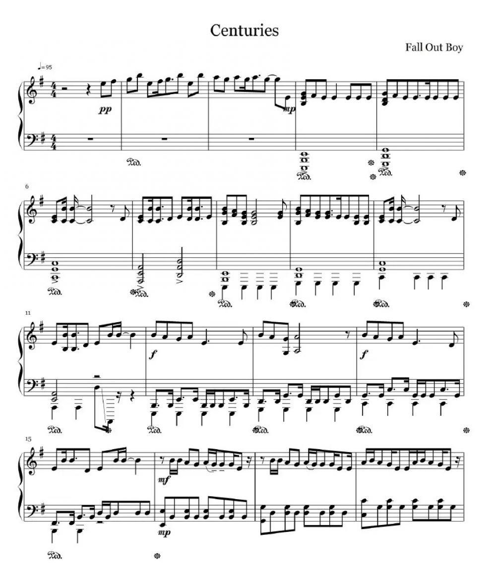 Fall Out Boy Centuries Sheet Music For Piano Free Pdf Download
