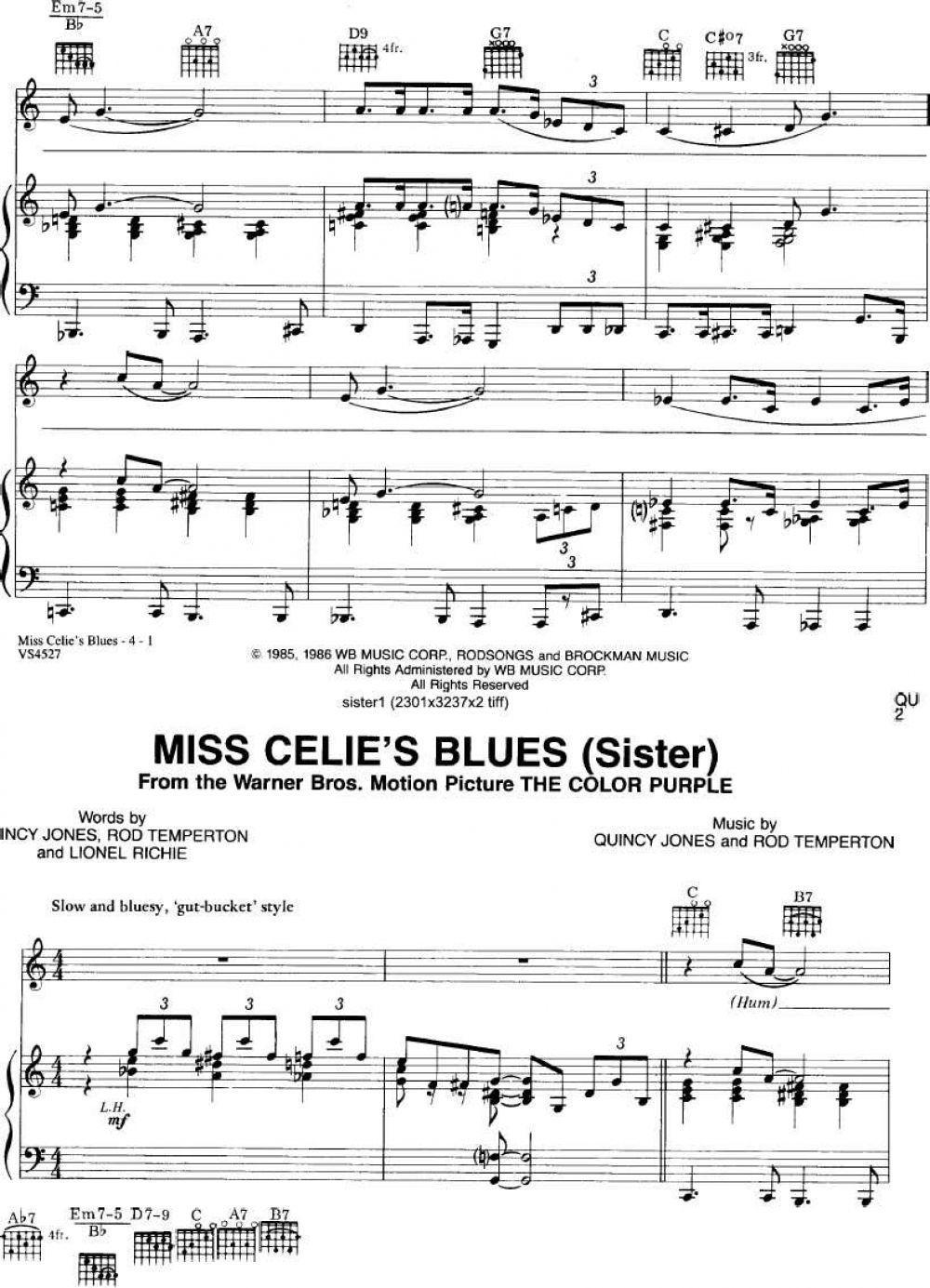Quincy Jones - Miss Celie's Blues (Sister) Sheet Music for Piano | Free ...